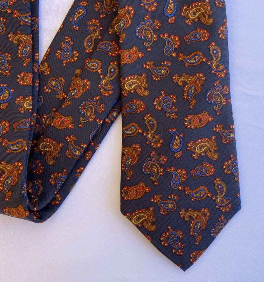 Maison Degand tie Silk Paisley Slate Blue Brussels